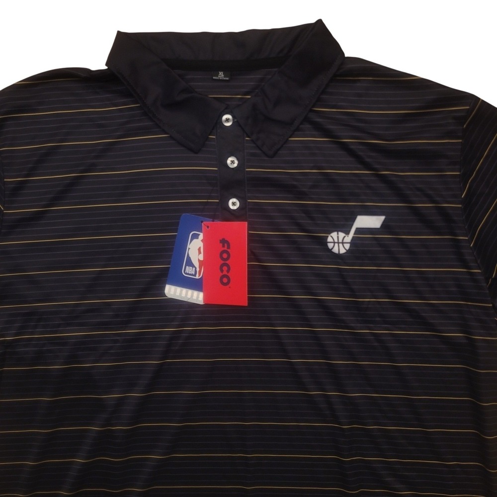 Utah Jazz Basketball NBA Mens XL Black Striped Polo Shirt Golf FOCO NWT